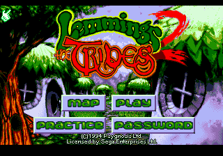 Lemmings 2: The Tribes title screen for Sega Mega Drive